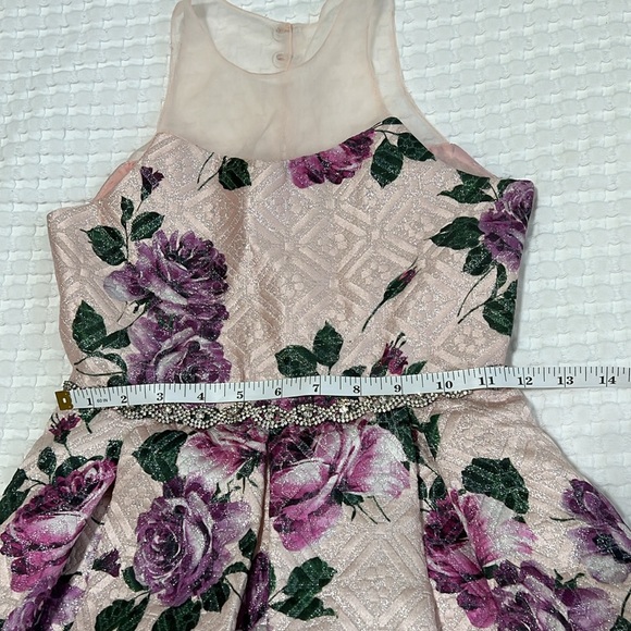 Rare Editions Pink/Purple Floral Metallic Box Pleat Dress - Picture 7 of 12